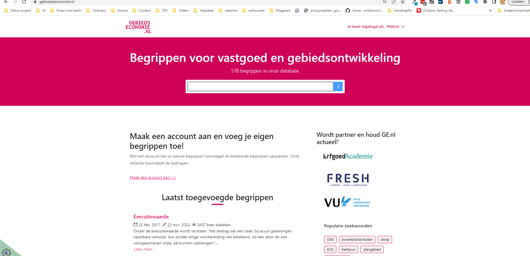 Screenshot van Gebiedseconomie website